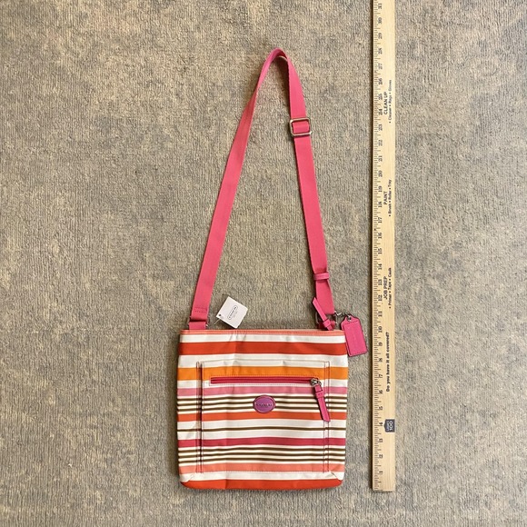 Coach Crossbody Bag Womens Medium Multicolor Stripe Nylon Pink Strap F31962 - Picture 8 of 16